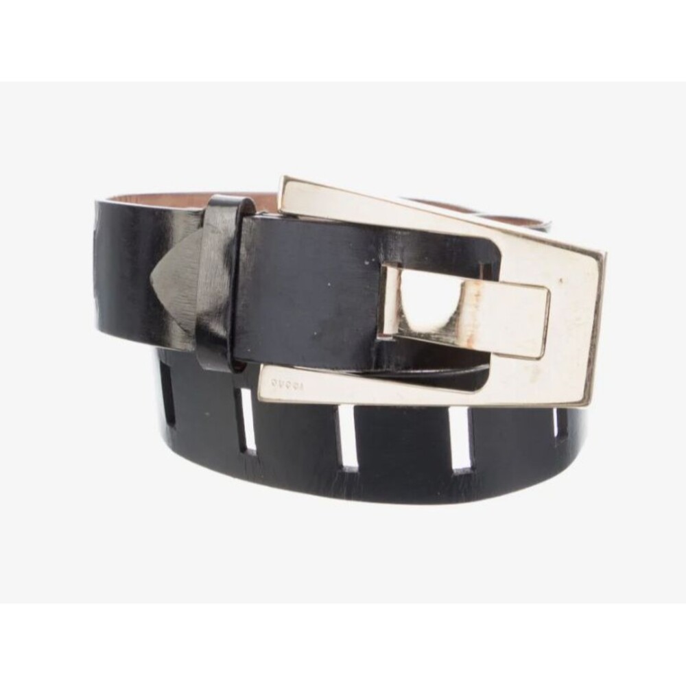 Gucci Black Leather Wide Waist Belt Gold Buckle Women’s Size S 33.5-40.5”